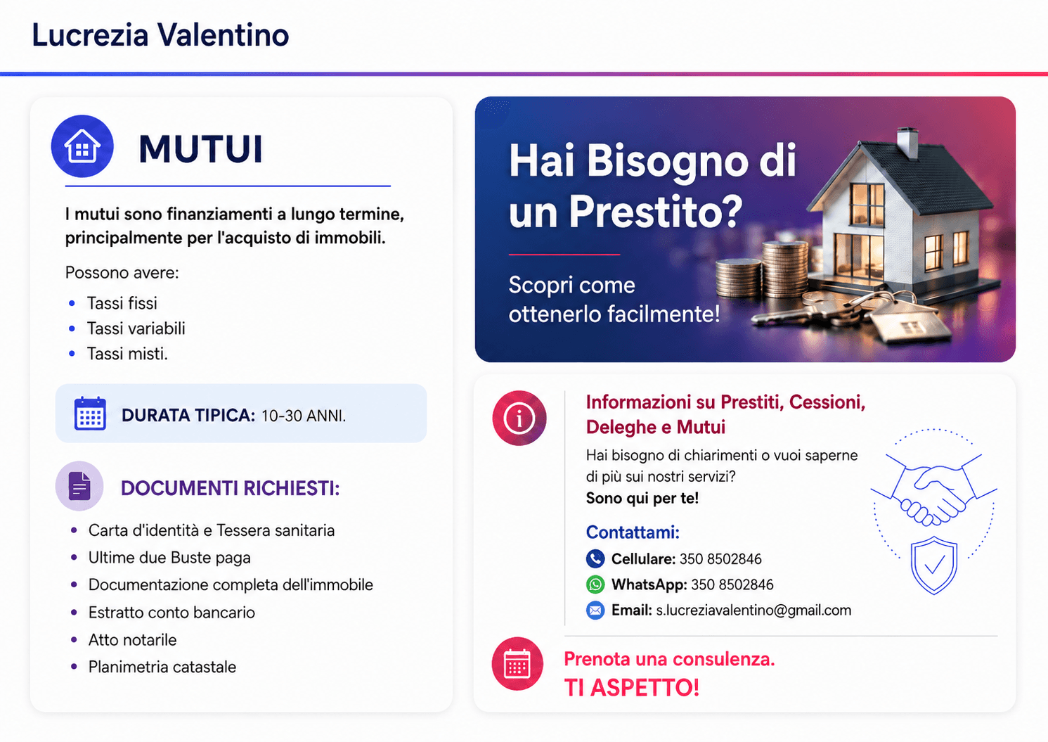 Mutui: tipologie di tasso, durata tipica, documenti richiesti e contatti per una consulenza